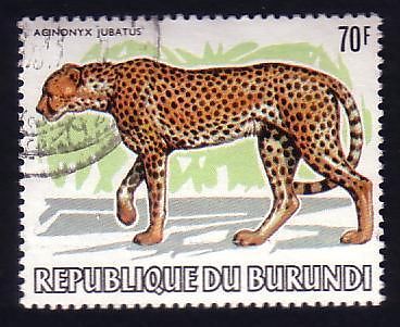 Animals on Stamps  Africa   burundi Scott# 599 wwf  world wildlife federation  african cheetah  Acinonyx jubatus     feline     fastest land animal   