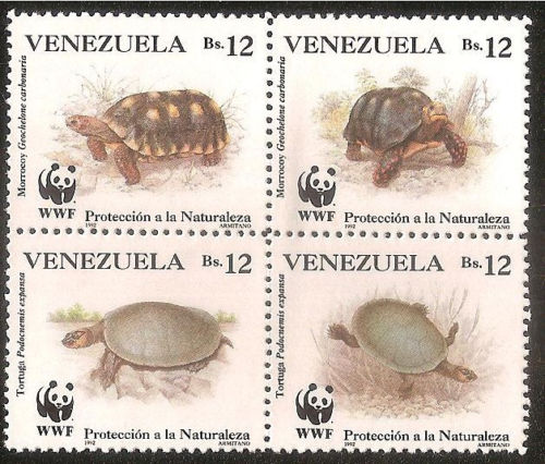Venezuela   WWF STAMPS Turtles Block of four  issued 1992   World Wildlife Fund animals on stamps wildlife stamps  thematic stamp collection topical stamp collector fauna stamps reptile stamps turtle stamps Venezuela postage stamps stamp collecting is fun  wild animals collecting wildlife stamps    stamp collecting for the beginner 